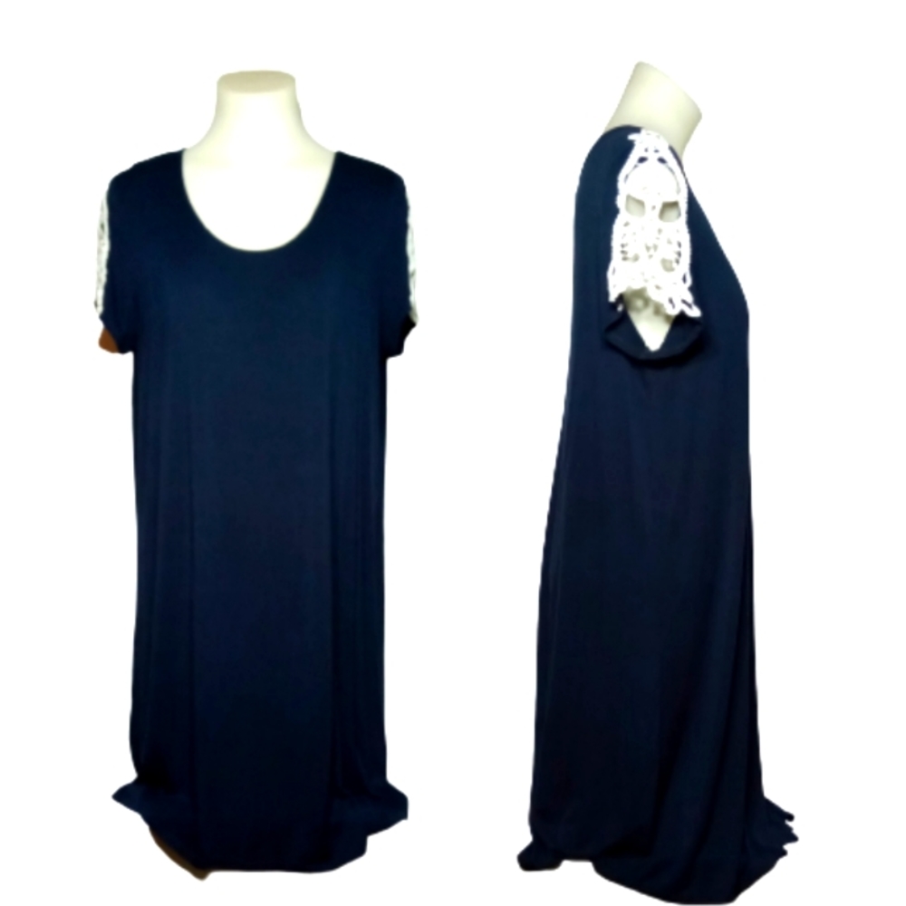 Isela Navy White Lace Sleeve Mini Dress Sz Lg